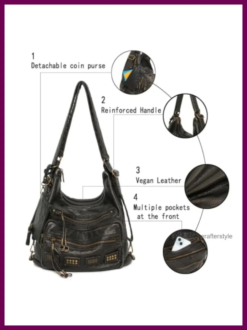 Y2K Vintage Hobo Bag Vegan Leather Shoulder Purse Adjustable Strap